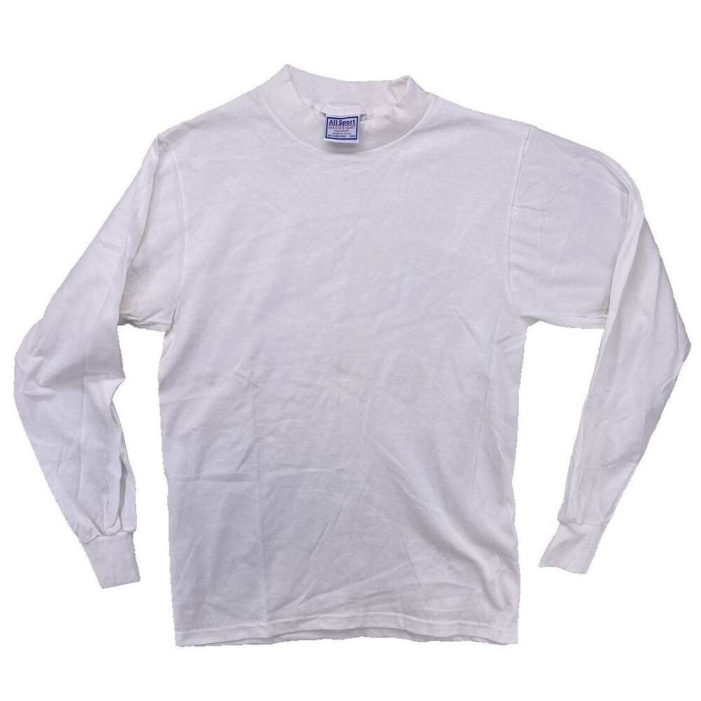 VTG All Sport Maxweight Blank White Long Sleeve T Shirt Made in USA Mens S Heavy